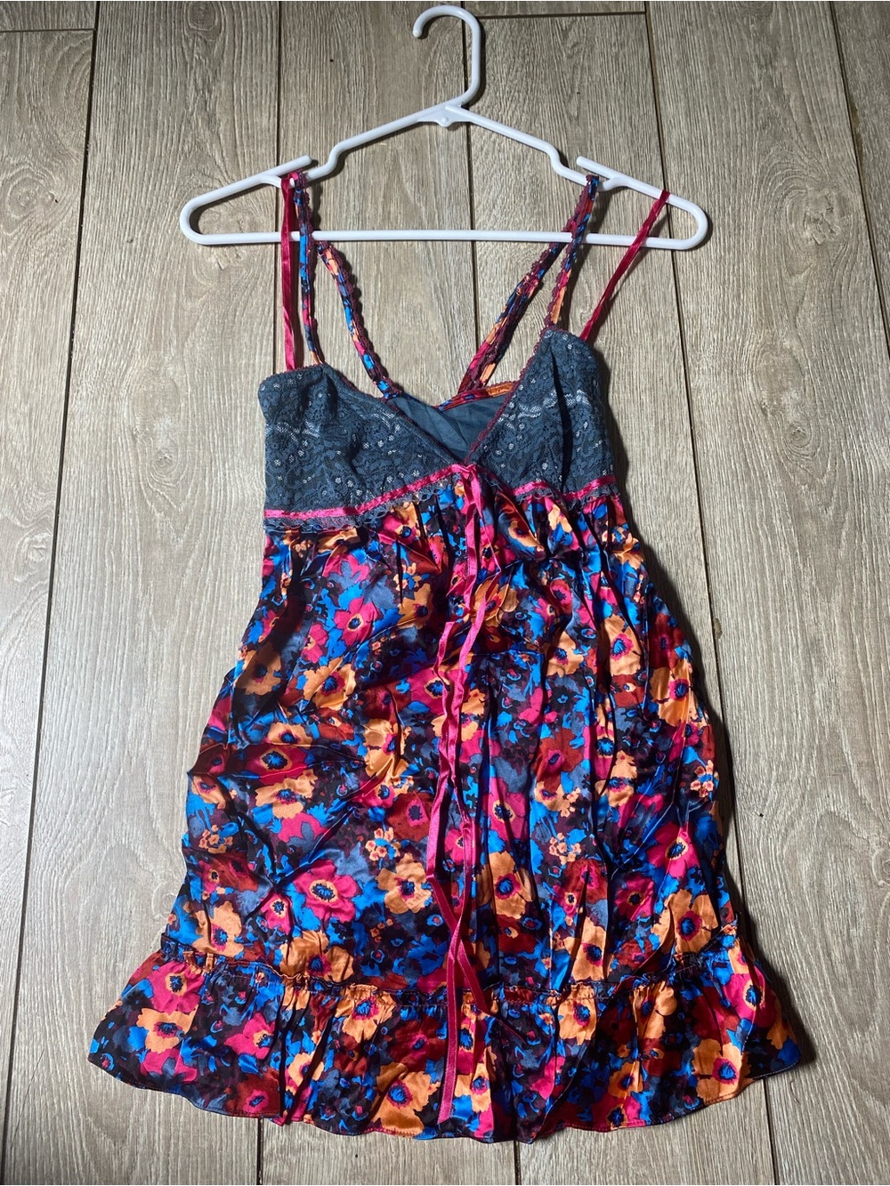 Free People Floral Lace Trim Babydoll Slip Dress Y2K Boho Mini Sz 4